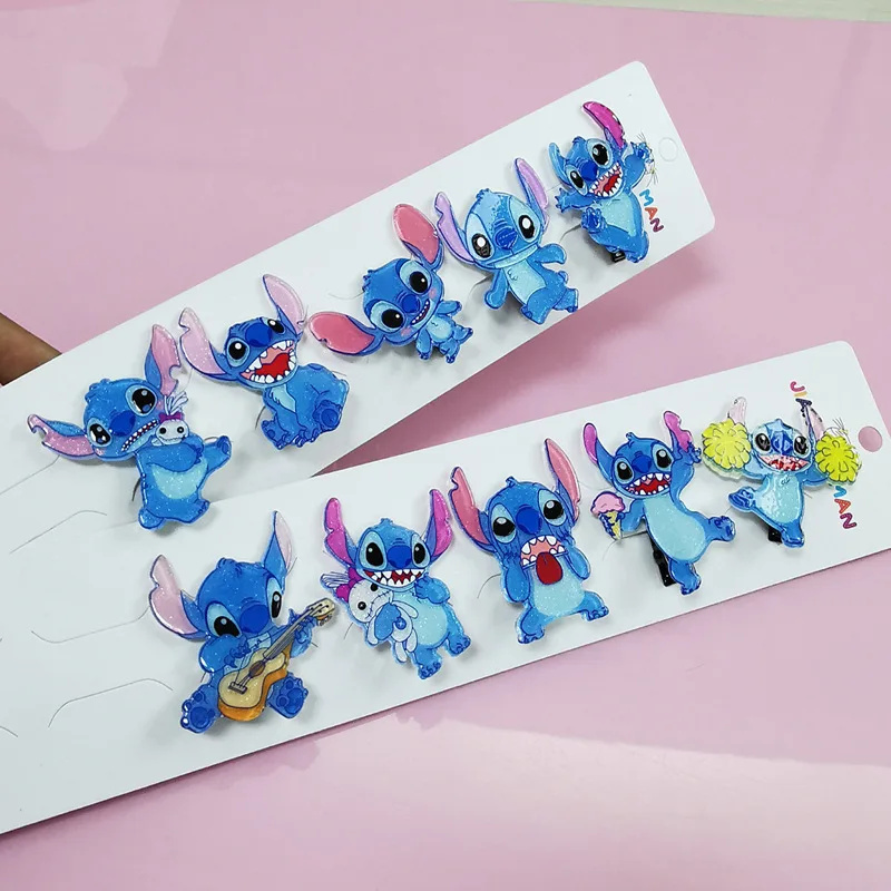 Disney Cartoon Anime Stitch Hairpin Acrylic Girls Hair Accessories Children\'s Stitch Hair Cards Stitch Hair Clip Kid Gifts