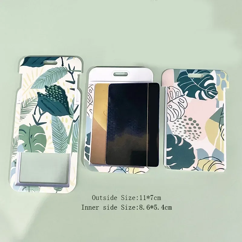 Folhas estampadas capa de cartão de crédito com cordão de plástico proteção de estudante identificação de negócios nome crachá porta-cartão sacos