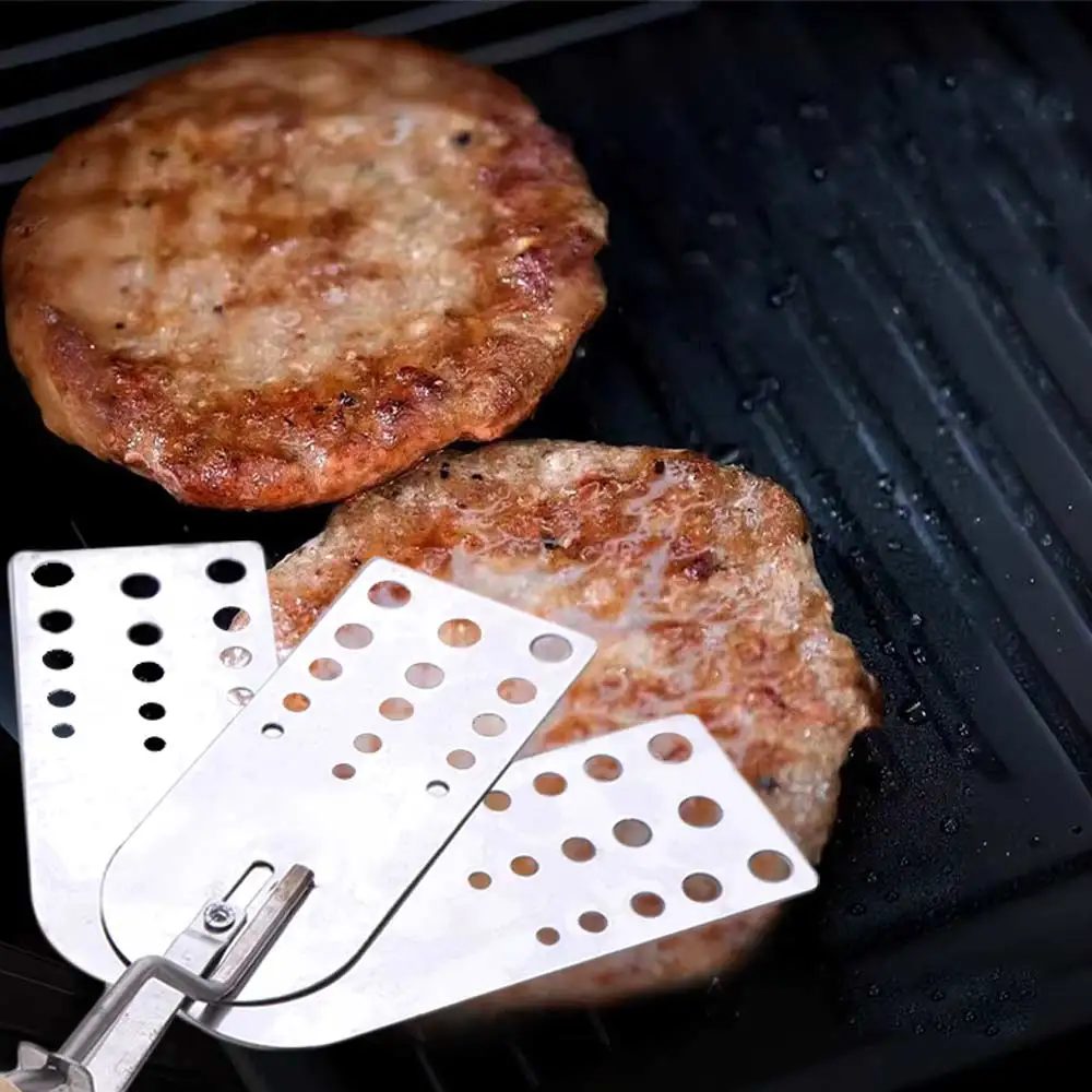 

Creative Stainless Steel BBQ Spatulas Expandable Wood Handle Hot Meat Patty Scraper Ergonomic Square Head Meat Turner Camping