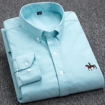 Large Size Full Men's Shirts 100% Pure Cotton Oxford Business Casual Shirt Soft Slim Fit Formal Plain Shirt Long Sleeve Clothes 5
