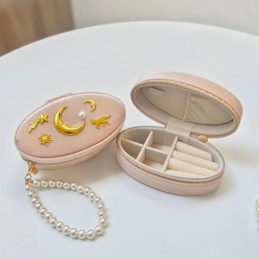 

Portable Moon Star Jewelry Storage Box Mini Velvet Finger Ring Box Dustproof Pearl Keychain Bracelet Carrying Case Travel