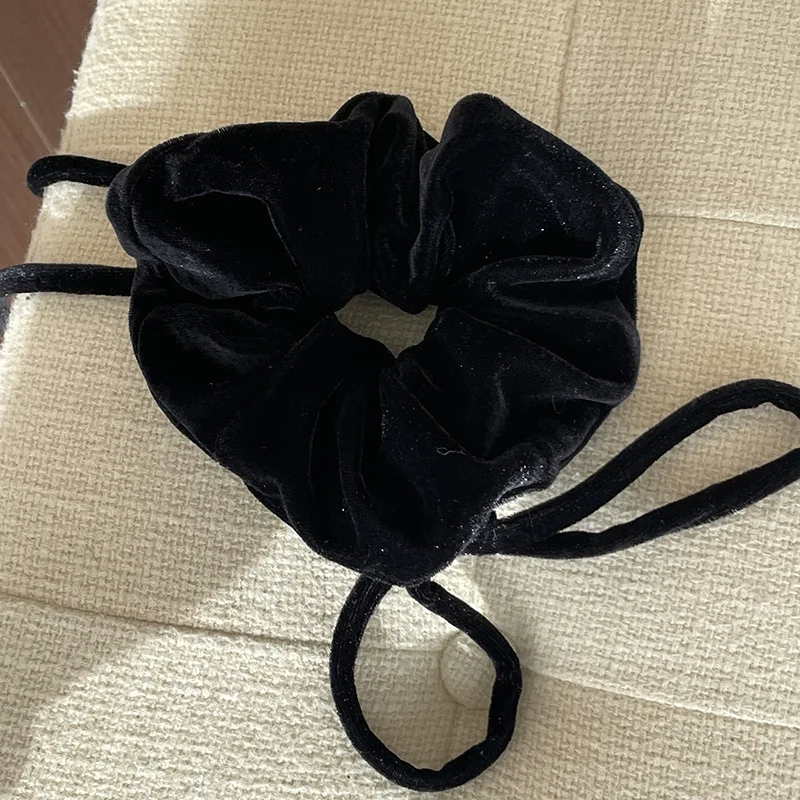 Korean Style Bloggers Same Style Vintage Velvet Long Streamer Bowknot Large Intestine Hair Band Niche High-Grade Hair Rope Women