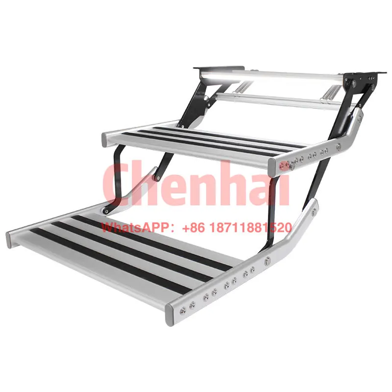 

TYTXRV OEM Camper Trailer Motor Accessories Durable Anti-slip RV Aluminum Double Steps Electric Control with LED Light Caravan