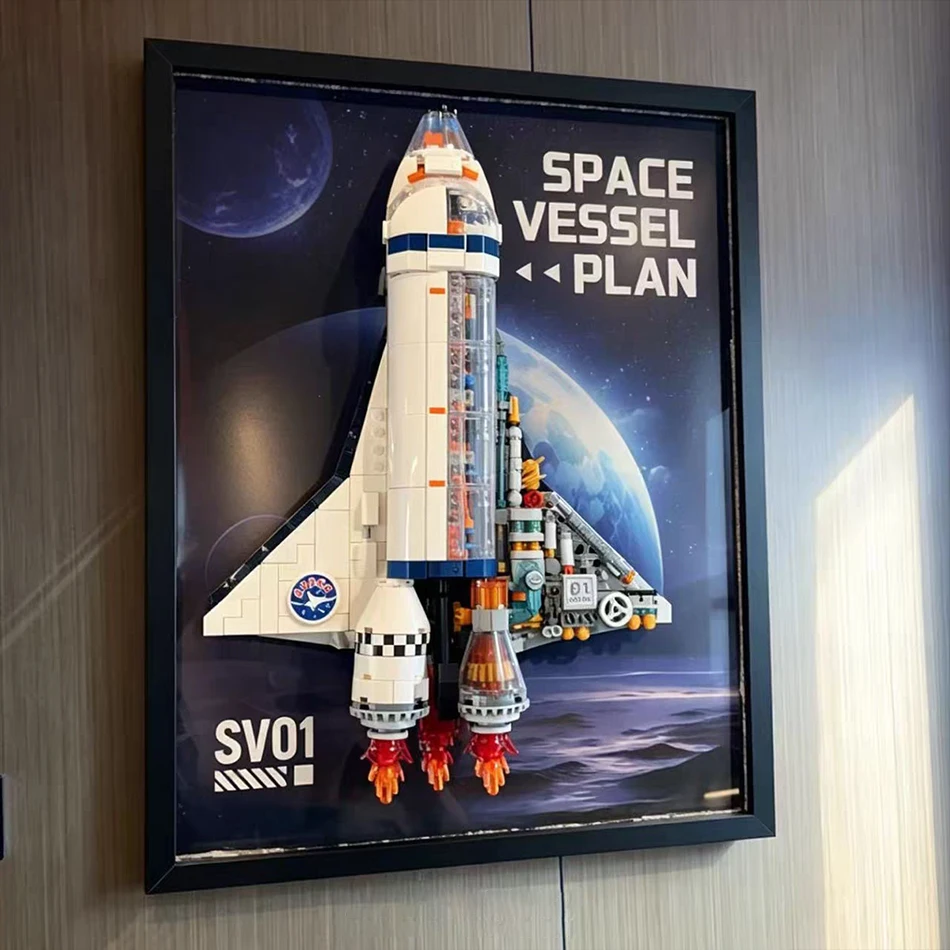 722 PCS Science Spacecraft Picture Frame Ornaments Building Blocks LED Space Shuttle Bricks Wall Painting Educational Toys Gifts
