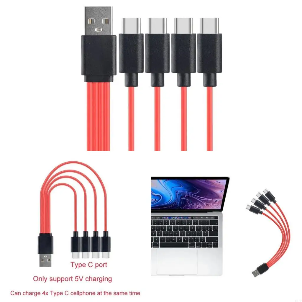 E1PF 4 in 1 Type C Splitter Convert Cable Compatible For Phone Laptop Tablet Cord Wire Fast-Charging Adapter Cord 5V