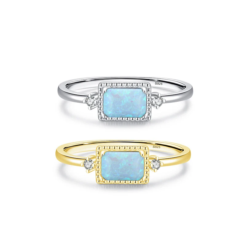 

TKJ 925 Sterling Silver Ring 4x6mm Rectangle Nature Opal Gold Plating Ring for Women Engagement Wedding Party Fine Jewelery Gift