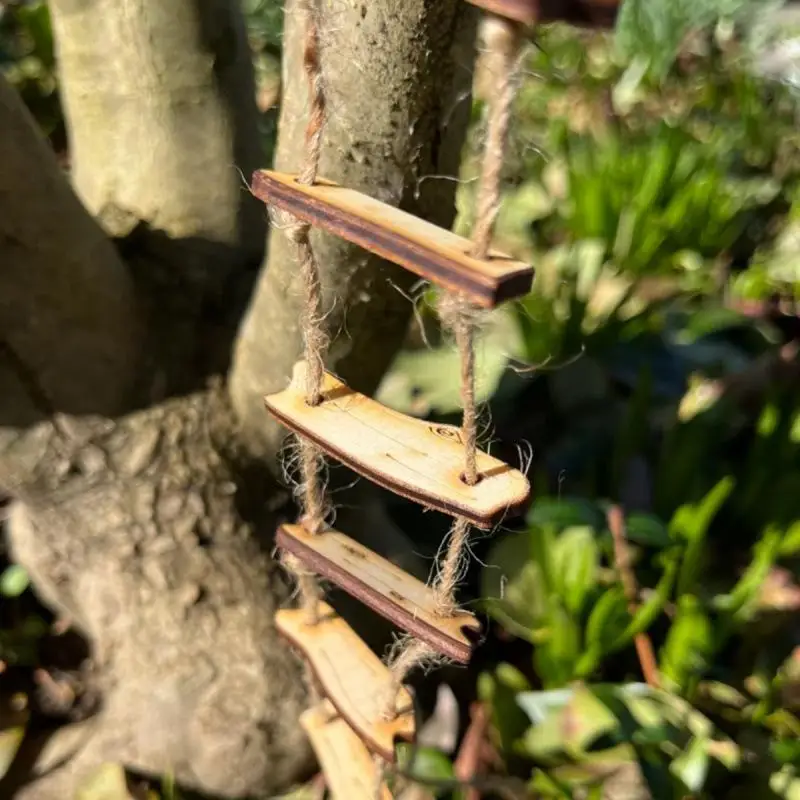 1Pc Mini Wooden Rope Ladder Fairy Bridge Ornament Photography Prop Home Courtyard Micro Landscape Garden Accessory