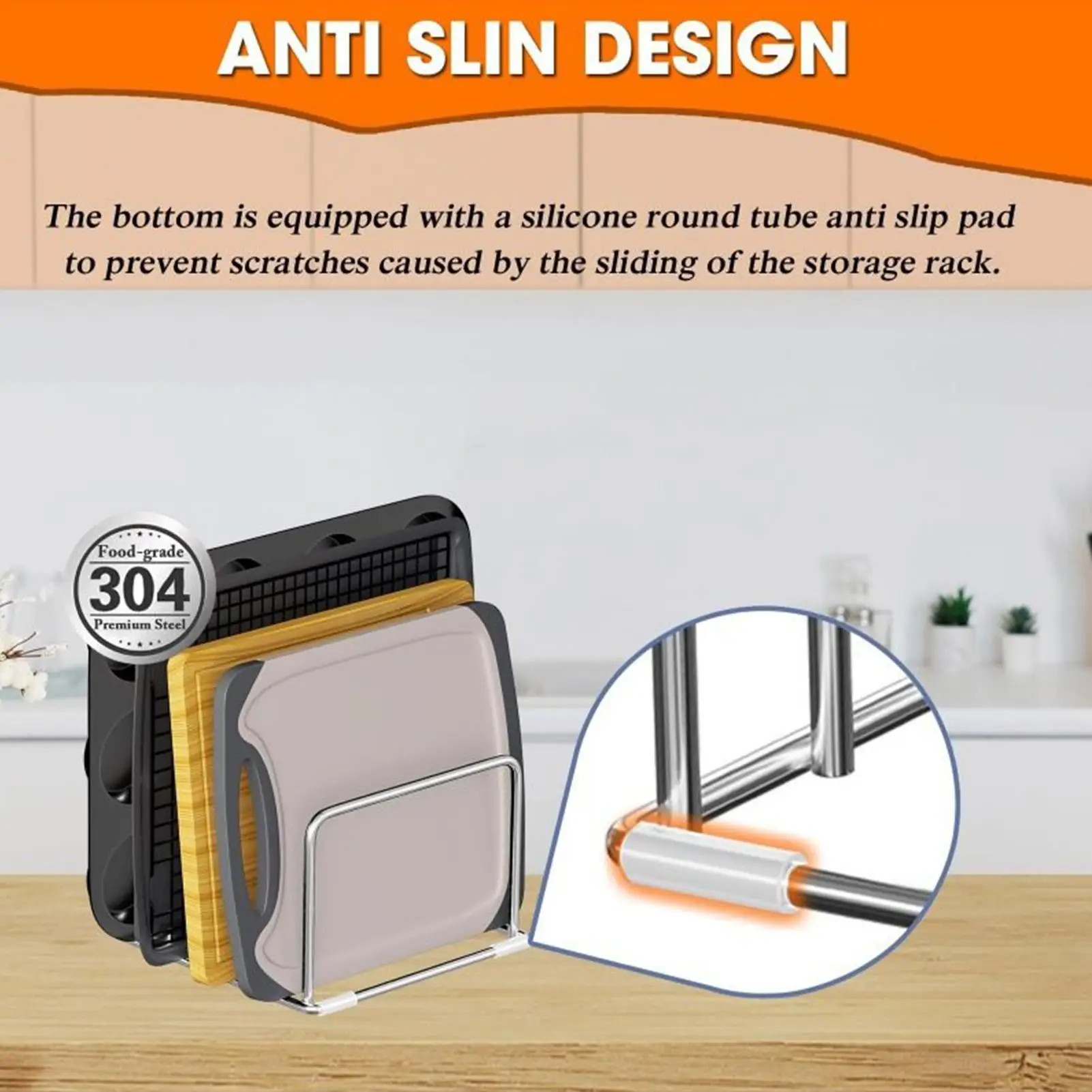 Stainless Steel Cutting Board Stand Rustproof Organizer Chopping Board Stand for Offices Books Files Cookware Pans Home Indoor