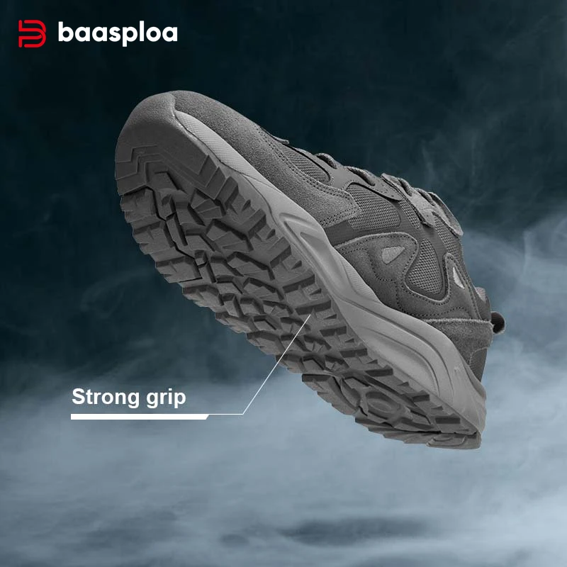 Baasploa الرجال أحذية مشي الصيف شبكة تنفس الجلد المدبوغ أحذية رياضية كاجوال الذكور الكلاسيكية الراحة أحذية رياضية عالية الجودة عدم الانزلاق