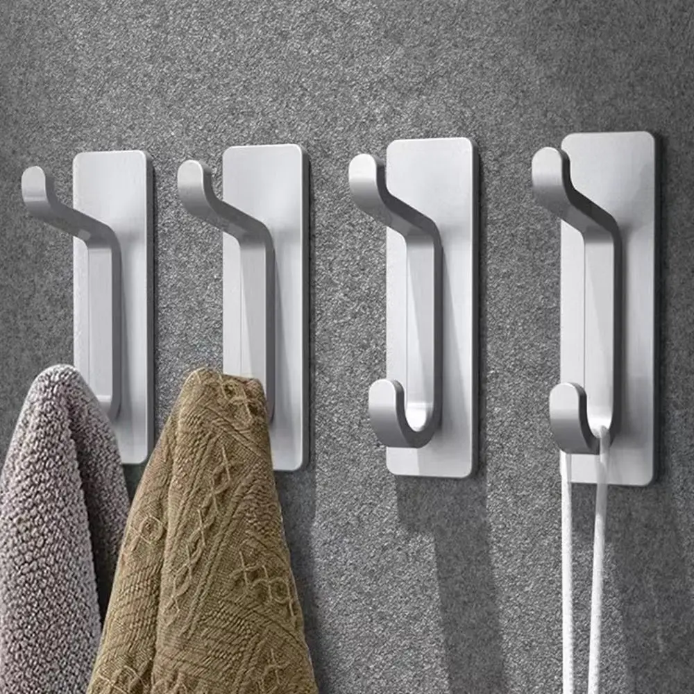 Self Adhesive Stainless Steel Towel Hooks Black/Silver Wall Mounted Coat Rack Heavy Duty Rustproof Wall Clothes Hanger Robes