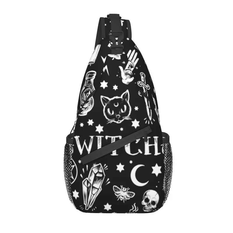 Cool Never Trust The Living Crossbody Sling Backpack Men Goth Occult Halloween Witch Quote Shoulder Chest Bag for Travel Cycling