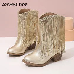 Stivali da ragazza Autunno Inverno Bambino Bambini Principessa Moda Vitello medio Stivali da cowboy Bambini Tacco alto Nappa Danza Scarpe con suola morbida