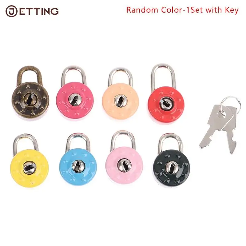 1Set Mini Round Shape Padlock Luggage Hardware Padlock Locks With Key Lock For Travel Wedding Jewelry Box Diary Book Suitcase