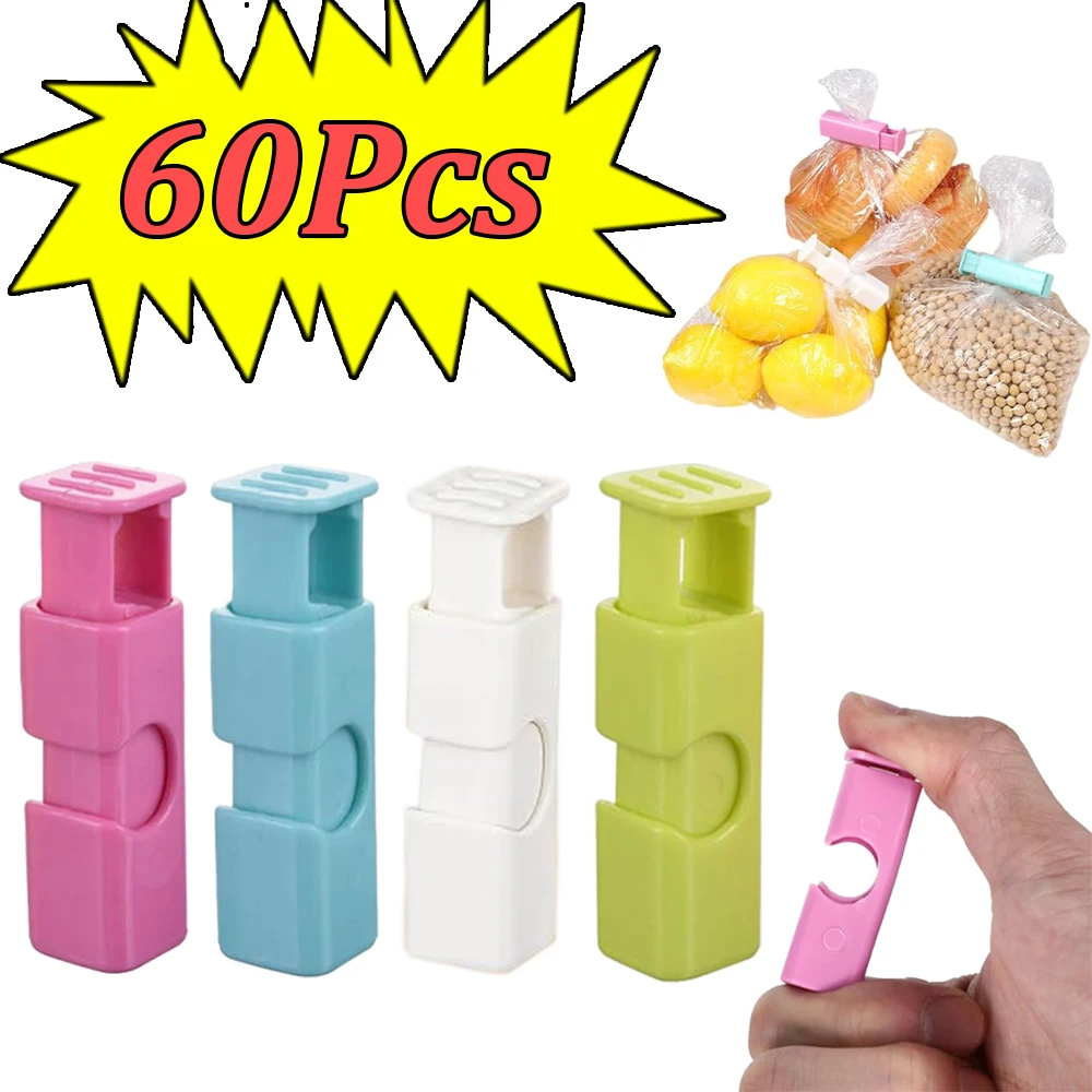 60-1Pcs Food Sealing Clips Reusable Fresh Food Seal Plastic Clip Squeeze Bread Bag Seal Spring Fresh-keep Clip Kitchen Storage ﻿