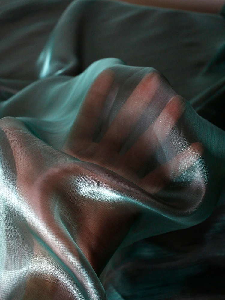 Gradient Green Silk Smooth Mesh Fabric Designer Water Glazed Yarn Flash Dress DIY Sewn Fabric