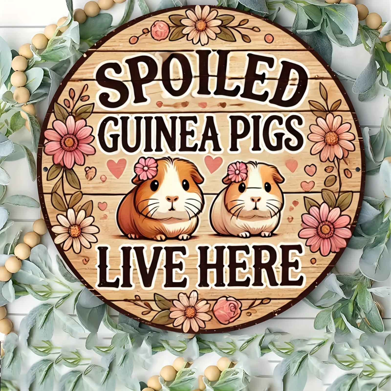 2D Flat - 1pc of a Vintage Metal Sign Featuring a 2D Print That Indicates Spoiled Guinea Pigs Reside Here. This Round Wall Art,