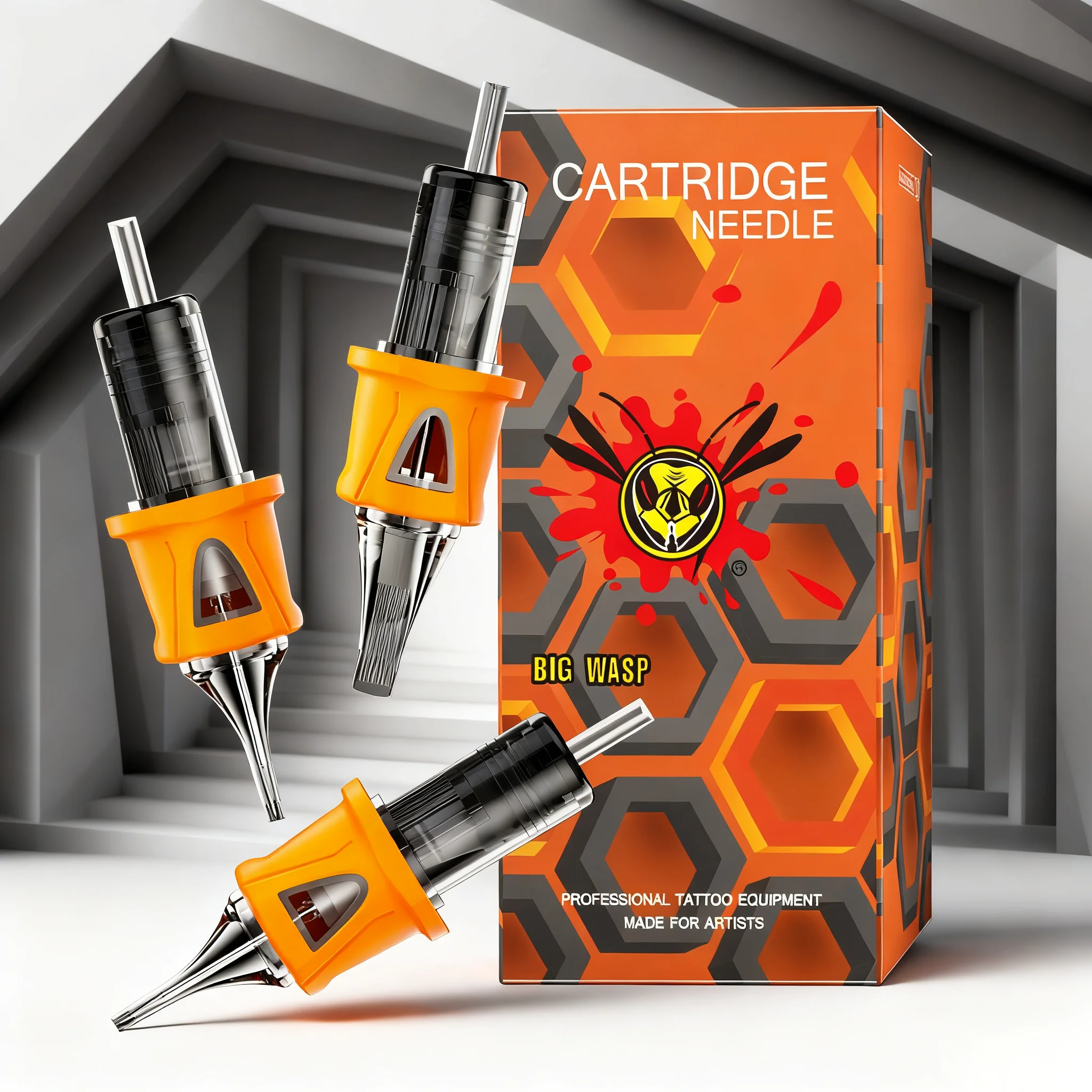 

BIGWASP 10PCS Orange Cartridge Tattoo Needles RL RS RM M1 Disposable Sterilized Safety Tattoo Needle for Rotary Tattoo Machines