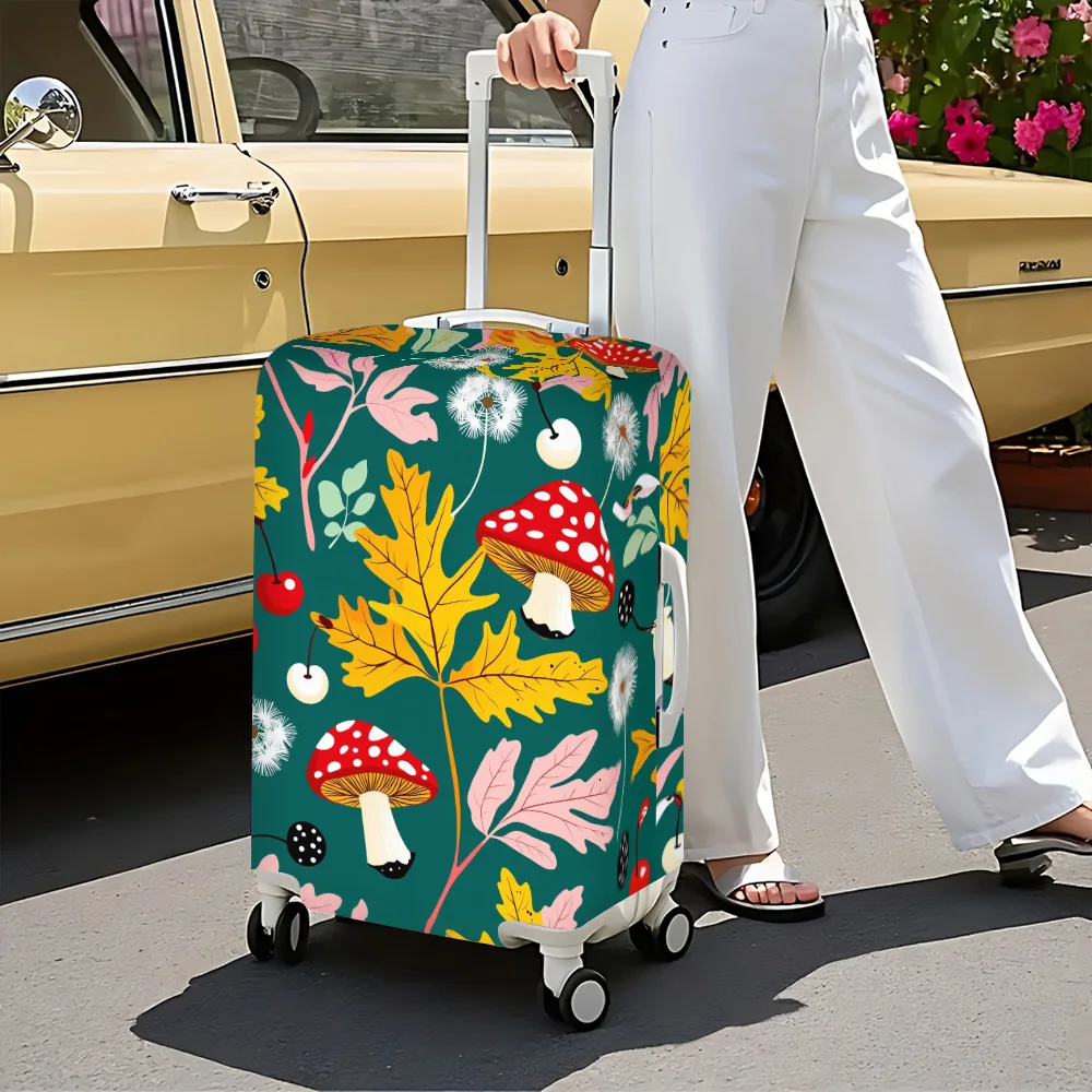 1pc Mushroom, leaf and dandelion printed luggage cover. Fits suitcases from 18 to 32 inches; effectively protects your luggage