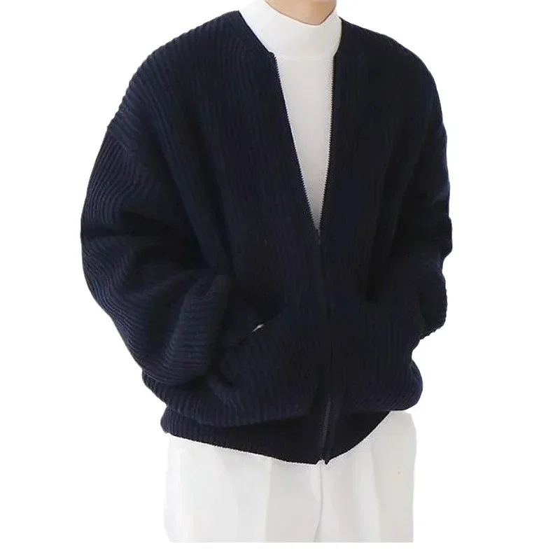 2023 New Fashion Spring Autumn Knitted Cardigan Men Casual Sweater Long Sleeve Knitwear Slim Fitted Zippers Cardigans Male