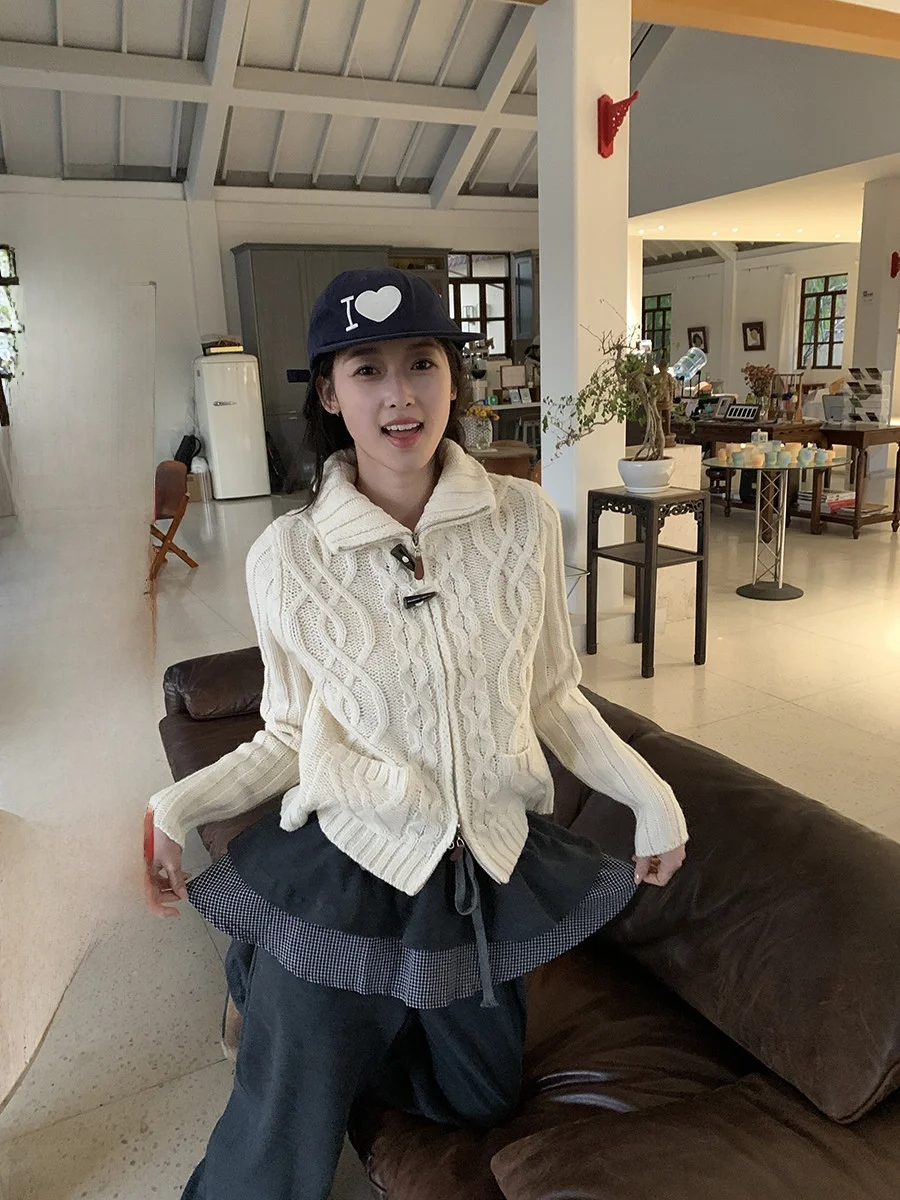 

Женский вязаный свитер-пальто Sinbounboun с двойной молнией, цветочным узором, пуговицами и воротником-стойкой, повседневная зимняя верхняя одежда