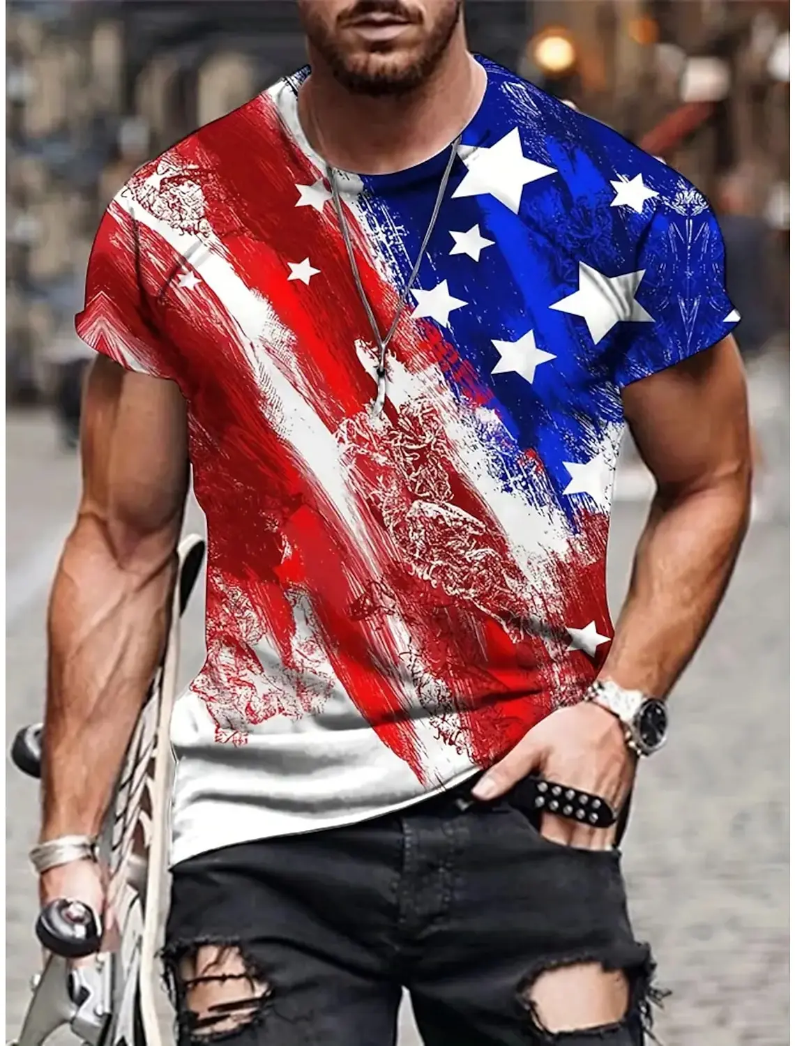 Camiseta de verano para hombre con estampado 3d de la bandera de EE. UU., camisetas de gran tamaño, pantalón corto informal de manga, ropa de calle americana, ropa de moda para hombre