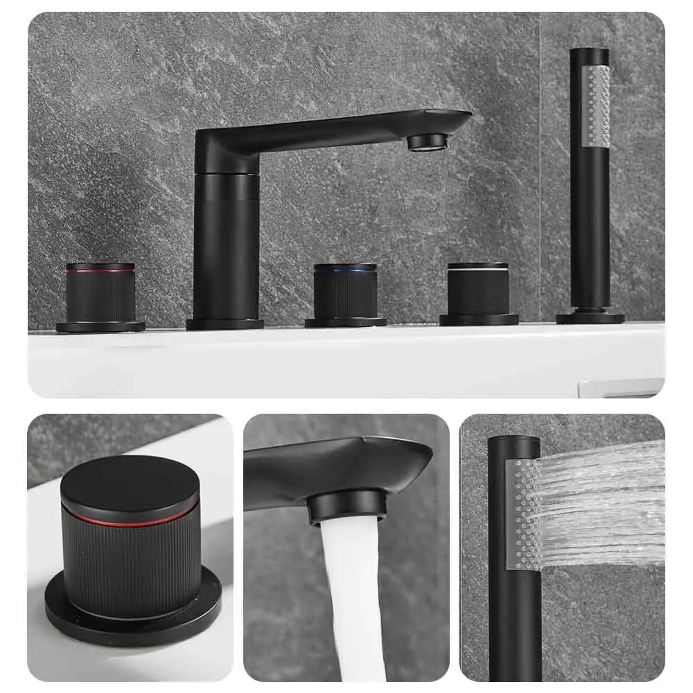 Bathtub Faucet Brass White Ceramics Gold Luxury 5 Hole Bathroom Faucet Set Rainfall Shower Hand Basin Hot Cold Mixer Tap 855936