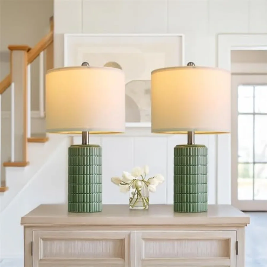 

Набор из 2 современных керамических настольных ламп 20,75 дюйма для спальни, зеленые прикроватные лампы для тумбочек, декор в стиле фермерского дома