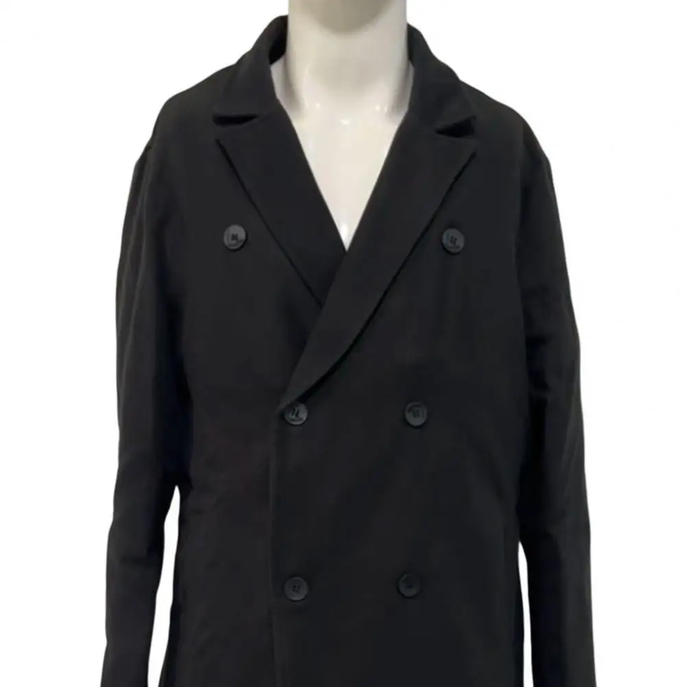 الرجال سترة واقية دعوى طوق كم طويل مزدوجة الصدر سميكة معطف الصوف بلون جيوب تصميم منتصف طول الذكور أبلى #5