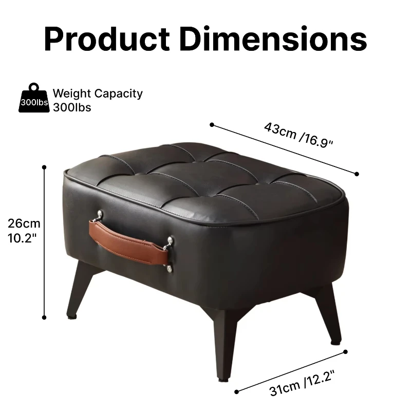 Small light luxury Japanese modern oil wax leather shoe changing stool upholstered cushion can be