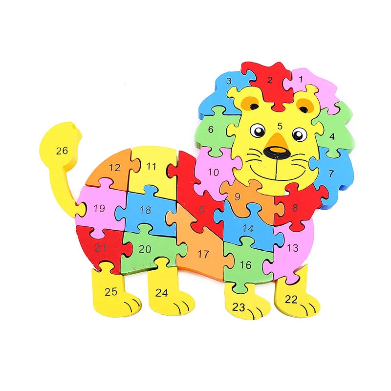 3D Animal Car Engineering Vehicle Education Puzzle 26 English Alphanumeric Enlightenment Wooden Block Toys for Children