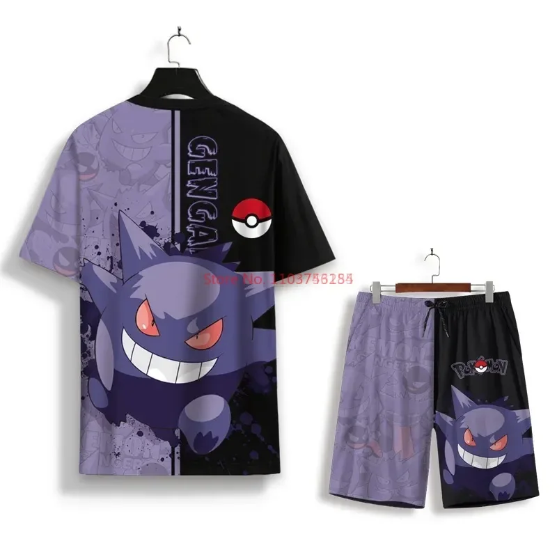 Hot Sale Japanese Anime Pokémon Shorts Men\'s Gengar Print Oversize Quarter Summer Thin Quick Drying Loose Fitting Beach Pants