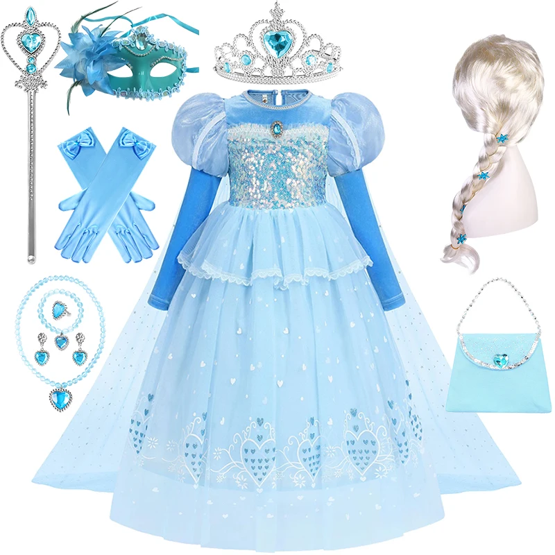 Fantasia Girl Halloween juego de rol manga larga hasta el suelo princesa Elsa vestido Navidad Hada Reina de la nieve ropa de fiesta de cumpleaños