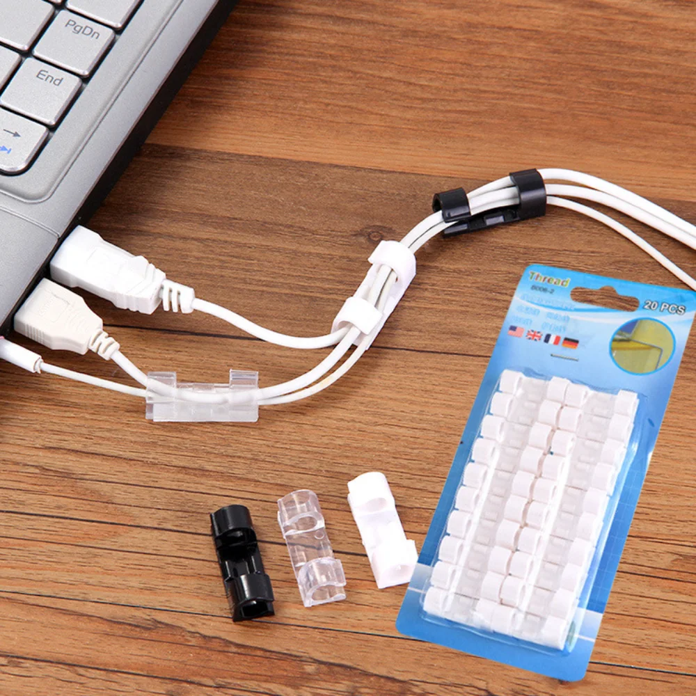 20pcs/set Self Stick Wire Cable Cord Clips Clamp Table Wall Tidy Organizer Holder Fixer Fastener Holder for Computer Data Cable