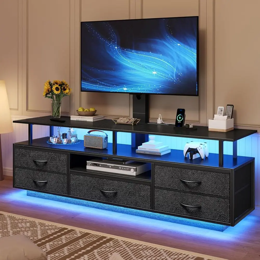

Universal TV Stand for 32-70 Inch TVs, 51.2 LED TV Console with Outlets and Storage, Ideal for Living Room or Bedroom in Black
