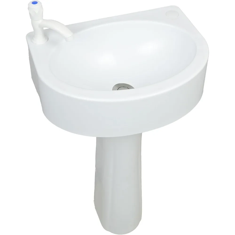 

Compact Pedestal Sink for Small Bathrooms: 17.7x13.4x30.3H, Easy No-Drill Installation, Self-Adhesive Basin with Faucet
