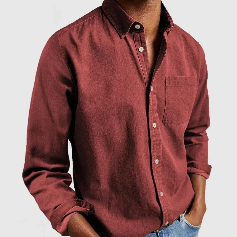Spring and Autumn Simple Pure Color Casual Loose Commuting Pocket Long Sleeve Collar Shirt Jacket for Men