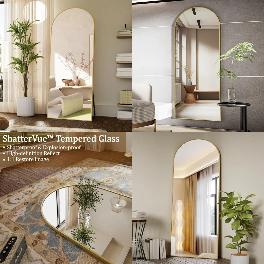 

Arched Gold Full-Length Mirror, 65x24 Standing or Hanging, Aluminum Alloy Frame, Leaning Body Mirror for Home Decor