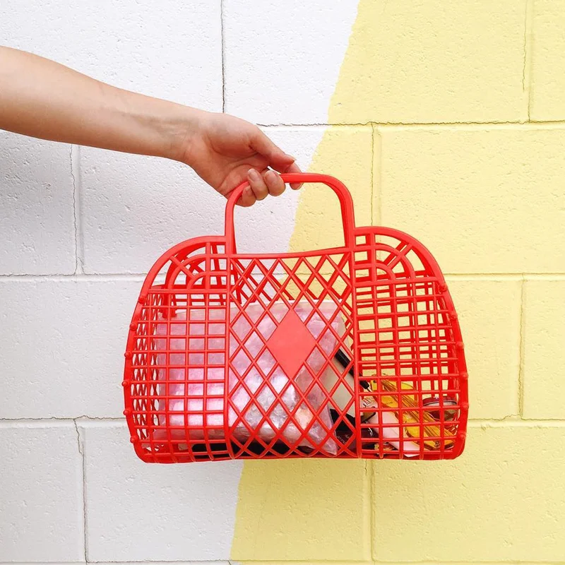 INS Super Hot Hand-Held Basket Bag Hollowed Out Jelly Large Capacity Summer Seaside Vacation Handbags Fashion Tote Handbag 2023