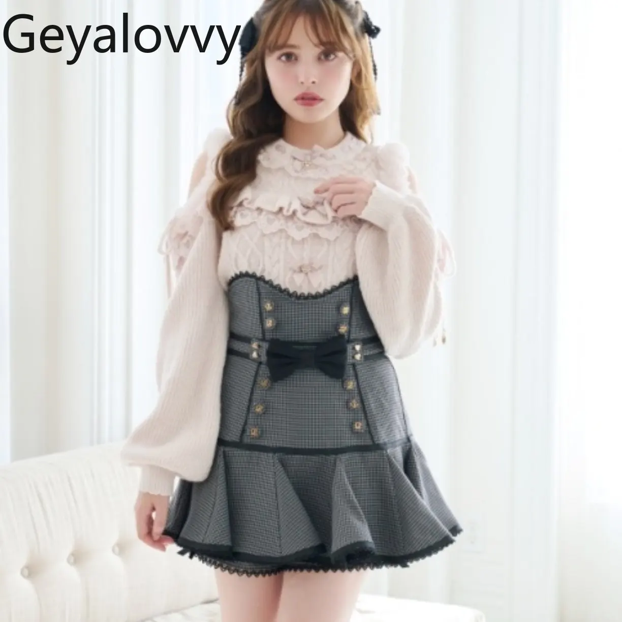 

Spring and Summer Girl Detachable Strap Fishtail High Waist Skirt Lolita Japanese Style Slimming Short Casual Skirts for Women