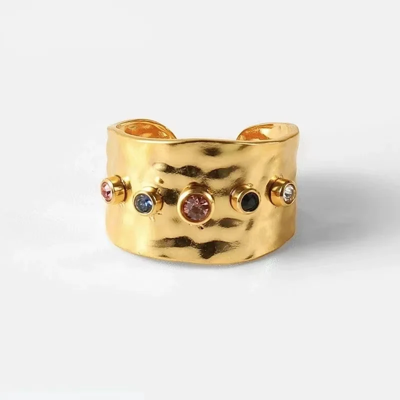 Colorful Crystal Wide Face Open Ring Vintage Gold/Silver Color Metal Ring Women Girl's Pary Jewelry Gifts image 4