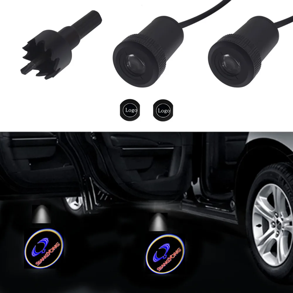 

2Pcs Car Door Welcome Light LED Projector Lamp For Ssangyong Korando Musso Sports Rexton Logo Projector Lamp