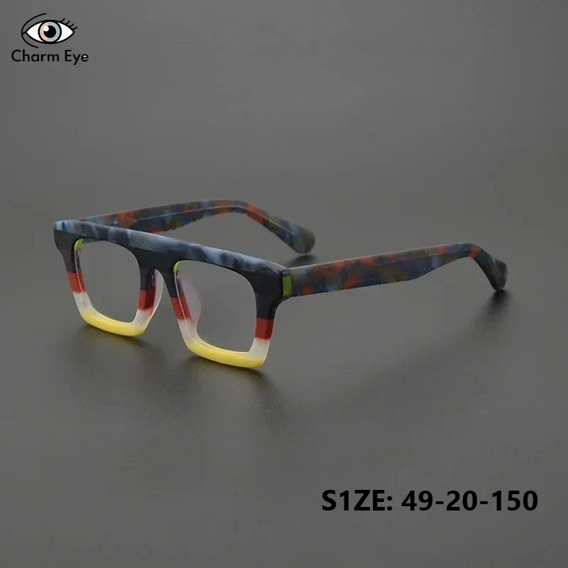 Matte Acetate Eyeglass Frame Thick Fashion Color Blocked Women Eyewear Square Men Optical Glasses Myopia Reading Retro Eyeglass
