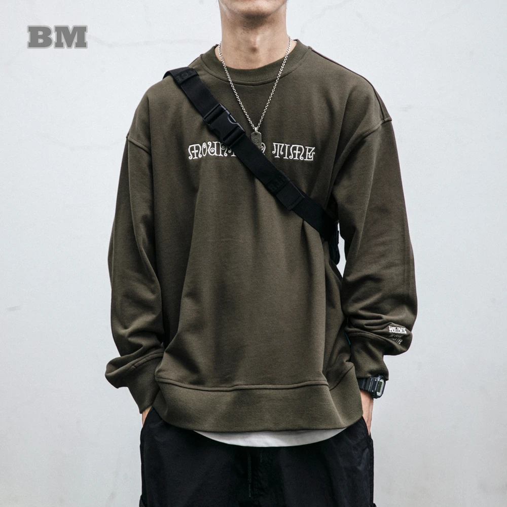 Japanese Streetwear Fashion Embroidery Casual Round Neck Sweatshirt Harajuku Vintage Jumper Men Clothing Korean Pullover Male