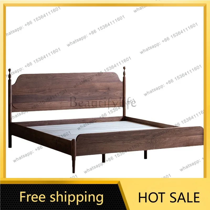 Factory Direct Sales French Solid Wood Bed North American Black Walnut Medieval Single Bed