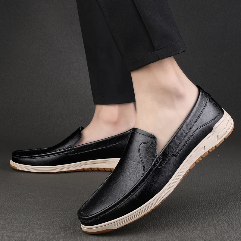 Genuine Leather Mens Soft Sole Casual Business Shoes Dress Blue Loafers Business Formal Walking Shoes Luxury Comfort Mocassins