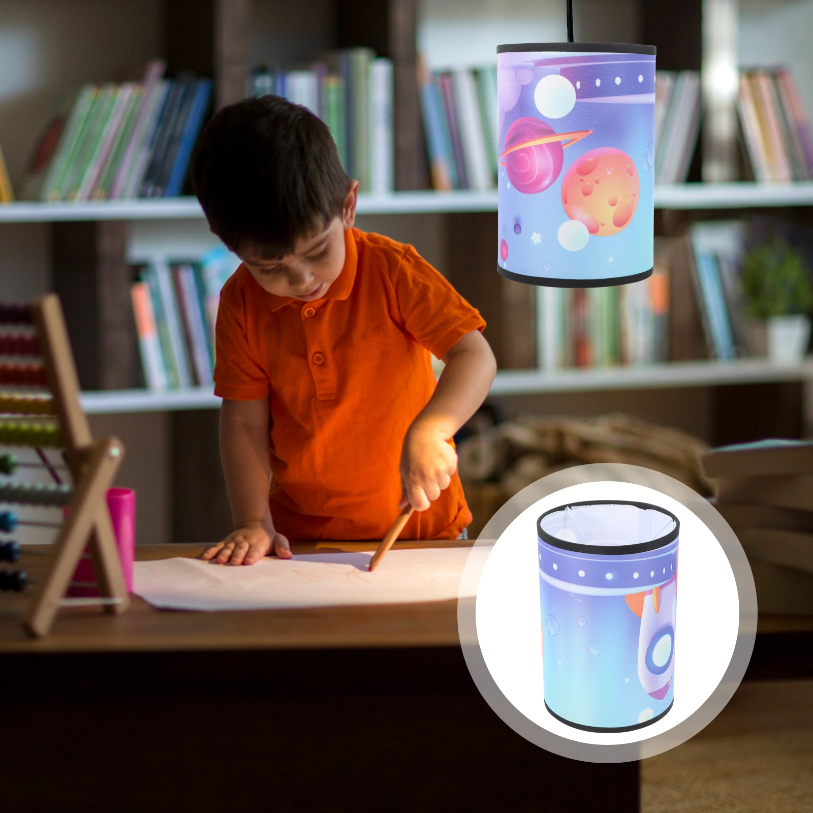 

Space Lampshade Cartoon Light Shades Kids Bedroom Fabric Metal Lamp Cover Table Lamps Dust Protection Premium Materials Safe Use