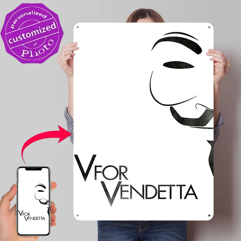 V For Vendetta 3D Texture Printed Poster Custom Vintage Metal Tin Plate Sign for Wall Art Decor Living Room Interior Decoration