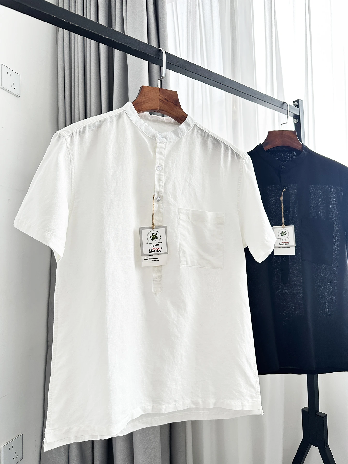 New Chinese Style Linen Cotton Blend Summer Lightweight Breathable Loose Casual round Neck Short Sleeve Men's Shirt