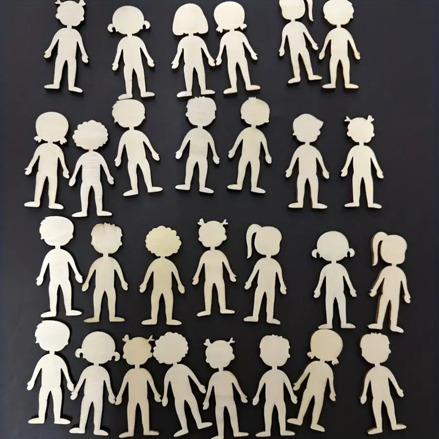 1/5/10/20/50/100pcs Assortment of 50 Wooden Character-Shaped Pieces, Perfect for DIY Crafts, Creative Home Decor, and Decorating