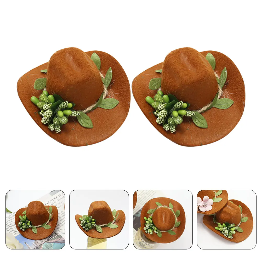 

2 Pcs Bottle Decoration Cap Decorations Top Cowgirl Hats Decorate Tiny for Bottles Cowboy Covers Felt Mixed Mini Lovers